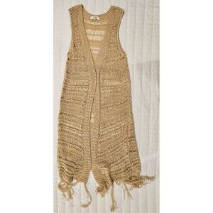Umgee USA Women's SZ M/L Crochet Beige Frayed Beachy Minimalist Travel Cardigan